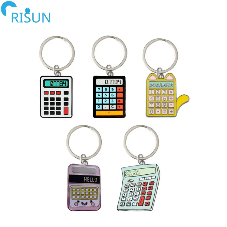 יצרן מותאם אישית רך אמייל אמייל קשה מחשבון Keychain Keyrings תליון Custom מחשבון Keychain