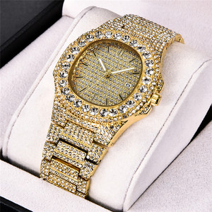 Jam Tangan Kristal Uniseks Pria Wanita Mewah Jam Tangan Berlian Modis <span class=keywords><strong>Analog</strong></span> Quartz Oblong Perak Emas - Product Image 5