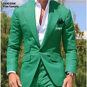Oem odm kualitas tinggi putih dan hijau formal royal biru panjang pernikahan pengantin pria pakaian 2 potong setelan slim fit untuk pria blazer