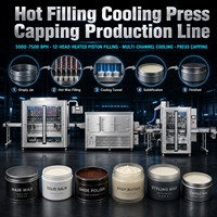 Ligne de production de remplissage à chaud, refroidissement et capsulage, avec machine de remplissage de cire à piston chauffé 12 têtes pour cire capillaire, vaseline et baume solide