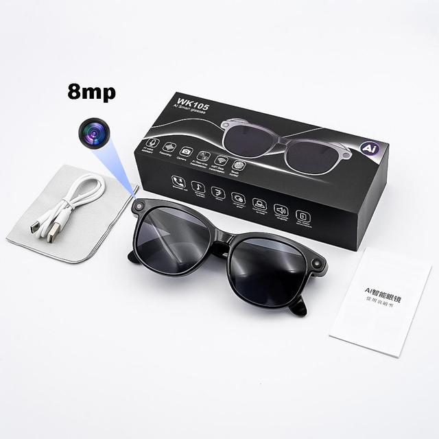 WK105 Smart Glasses 8MP POV Camera Polarized Lens Sunglasses Video Recording Magnetic Charging AI Translation Microphone Speaker