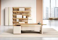 Bureau de direction convertible haut de gamme en MDF de qualité E1 avec rangement, écologique, grain de bois vif, procédé de succion, ergonomique et incurvé