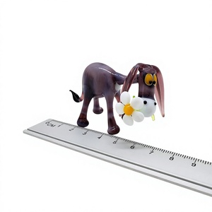 Hand <b>Glass</b> Donkey Figurine With Daisy Flower 6cm Tabletop Decor Easter Ornament <b>Desk</b> Accessory Contemporary Design Single P - Product Image 1