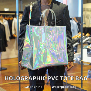 Borsa da Shopping Personalizzata per Donna, Colorata, Olografica Laser, Trasparente, Impermeabile in PVC, Fondo Quadrato, per Regali e Supermercato - Product Image 2
