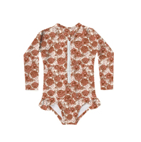 Traje de baño personalizado con estampado floral de una pieza para niñas, traje de baño multirayas para bebés, trajes de baño con protección solar UPF 50 +