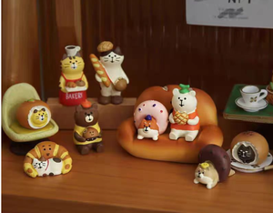 Miniatures en résine Kawaii Anime Chat Chien Pain, Ornements Mignons Scène de Boulangerie, Décoration Créative de Bureau de Noël et Cadeau pour les Amoureux des Chats - Product Image 5