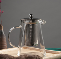 Théière en verre soufflé à la main 420 ml 15 oz, bouilloire en verre borosilicate, compatible avec les plaques de cuisson, ensemble théière carrée en verre