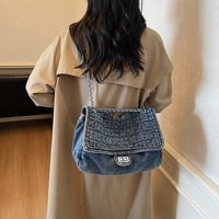 Sac à bandoulière matelassé en jean délavé, grande capacité, style vintage, sacoche bandoulière, personnalisation OEM légère du logo
