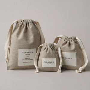 Pandasew biểu tượng tùy chỉnh Linen bông dây kéo túi với nhãn trang sức bao bì túi - Product Image 5