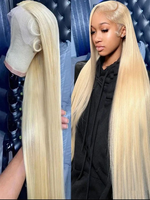 Perruque de Cheveux Humains Raides Ondulés “Body Wave” Remy Vietnamiens Blond 613 HD, Transparente, Marque Scintillante, Prix Usine