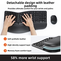 Ensemble clavier et souris sans fil 2,4 GHz For DirectorC pour ordinateur portable, design ergonomique divisé, 3200 DPI, longue autonomie de la batterie, support pour le poignet