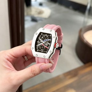 Reloj de Cuarzo para Mujer <span class=keywords><strong>KIMSDUN</strong></span> 901, Caja Tonneau, Esfera Esqueletizada, Correa de Lona con Rayas Rosas, Reloj de Pulsera Moderno, Regalo para Chicas - Product Image 3
