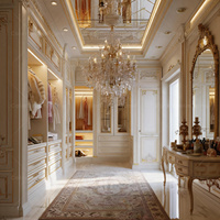 Système de dressing sur mesure en verre blanc avec armoire intégrée, meuble de maquillage sculpté en or, mobilier de dressing de luxe pour villa