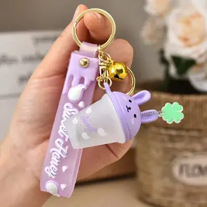 Cadeaux promotionnels usine fournisseur violet couleur lapin mignon porte-clés en silicone avec led