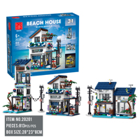 XMORK 2026 Meilleure Vente 813 Pièces 3-en-1 Villa de Vacances en Bord de Mer Blocs de Construction Briques Modèle Maison de Plage Jouet Éducatif en Plastique ABS