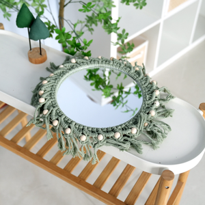 Espejo de pared de macramé de algodón hecho a mano con flecos bohemios arte bohemio decorativo <span class=keywords><strong>Aina</strong></span> para espejo de maquillaje - Product Image 3