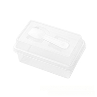 Boîte d'emballage alimentaire rectangulaire transparente jetable en PET écologique pour pain et gâteaux avec couvercle haut et cuillère, logo/graphisme personnalisable
