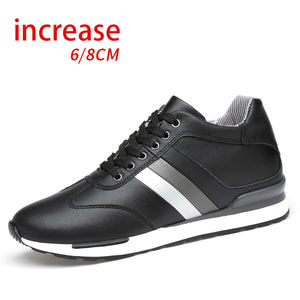 Men's Four Seasons Casual <b>Shoes</b> 8cm Invisible <b>Height</b> <b>Increase</b> Breathable Mesh Lining Youth Versatile Sports Cowhide White - Product Image 1