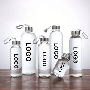 Bouteille d'eau en verre borosilicate personnalisée, disponible en tailles 300 ml, 500 ml, 1000 ml, transparente, de luxe, avec couvercle en métal - Product Image 2