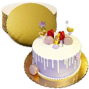 Base y Caja Redonda Moderna para Pastel, Negra, con Lámina Dorada y Relieve, Resistente a la Grasa, Tamaño Personalizable - Product Image 1