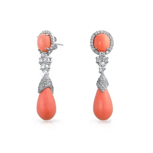 Keiyue 925 argent Sterling femmes accessoires zircone pierre en forme de Western rouge corail émail boucles d'oreilles bijoux pour femmes