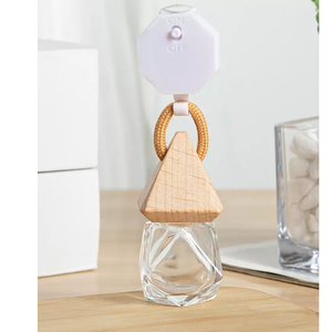 New Product Wooden Lid clear Glass square Refillable Pendent Hanging Empty Bottle Car Perfume 8ml - Product Image 1