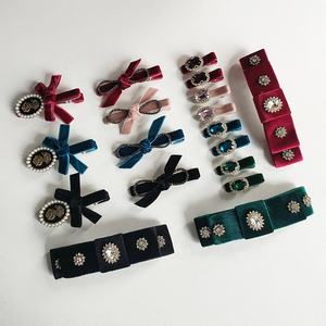 Pinzas para el pelo con diamantes de imitación y Lazo de terciopelo Vintage para mujeres, niñas, niños, elegantes accesorios para el cabello de <span class=keywords><strong>Boutique</strong></span> - Product Image 2
