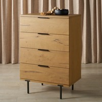 Fourniture d'usine 3 pièces ensemble de chambre à coucher en MDF avec commode coffre table de chevet finition chêne poignées en laiton antique durables