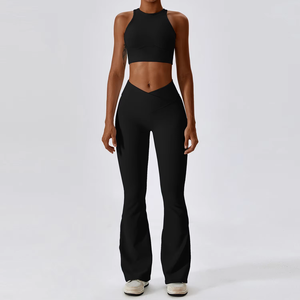 Customized Yoga Set Women's Spandex Yoga <strong>Leggings</strong> <strong>Cropped</strong> Tank Top Sweat-Wicking Gym Fitness Yoga Activewear - Product Image 4