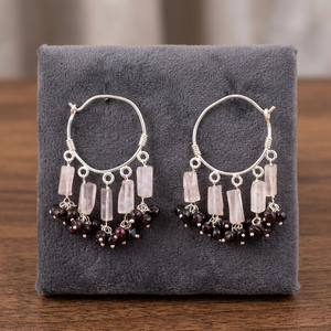 18K Gold Plated 925 Silver Moonstone & <b>Garnet</b> Chandelier Drop <b>Earrings</b> with Pearl & Diamond Hoop Design for Women - Product Image 4