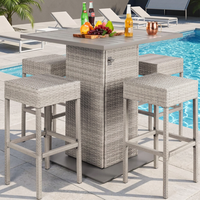 Ensemble de table de bar en rotin d'extérieur 5 pièces, ensemble de comptoir de bar à combiner librement, adapté aux terrasses, au bord de la piscine et au jardin