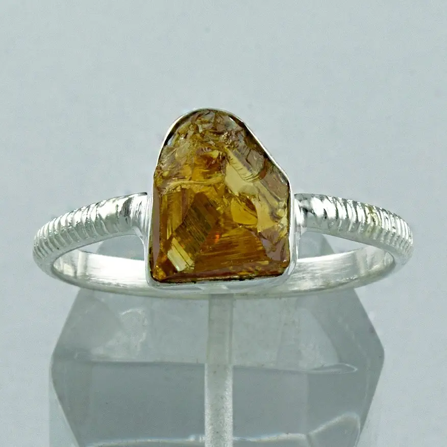 Graceful Citrine Rough Stone Quality 925 Sterling Silver Ring Supplier India