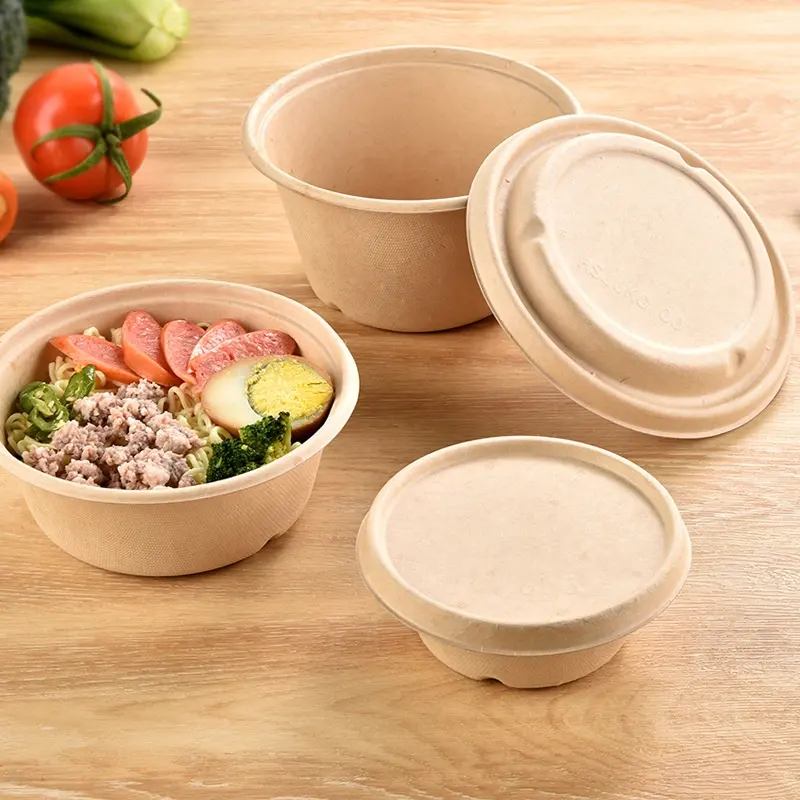 customized 100% biodegradable compostable disposable noodle meal round sugarcane bagasse salad bowl