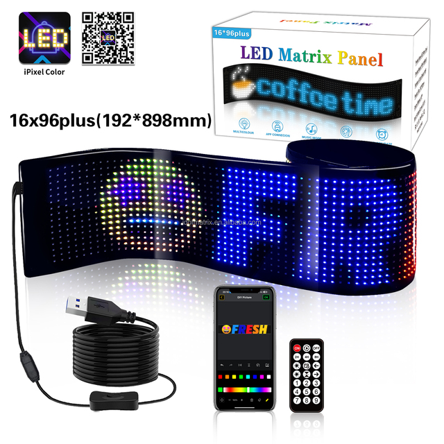 1696plus RGB Flexible LED Light Sign Display Sticker Pixel Screen USB App Control for Shopping Mall Digital Signage Car Displays