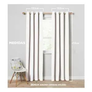 Cortinas Opacas Largas Estilo Hotel con Anillas Plateadas, Material de Poliéster, Instalación en Techo, Apertura Izquierda y Derecha - Product Image 3