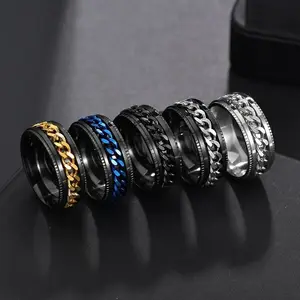 Anello Spinner a catena in acciaio inossidabile al titanio per uomo blu oro nero Punk Rock anelli accessori gioielli regalo R1401