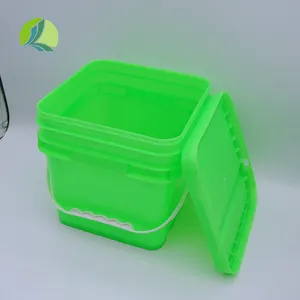 공장 직거래 5L PE 사각 플라스틱 양동이 녹색 휴대용 양동이 커버 포함