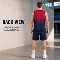 Uniforme de basket-ball pour hommes personnalisé, dégradé rouge marine, ensemble de maillots respirants à col en V pour les compétitions de basket-ball de ligue
