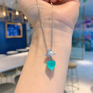 Fashion Brass Heart Cut 10*10mm Paraiba Cubic Zirconia Bulk Necklace <b>Earrings</b> <b>Set</b> Eco-friendly Copper Jewelry <b>Set</b> Wholesale - Product Image 2