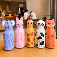 Botella Infantil de Acero Inoxidable 316 de 450 ml con Pajita, Tapa con Diseño de Animal 3D, Aislamiento de Doble Pared, Portátil, para la Escuela