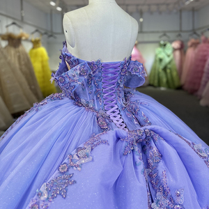 Jancember 6828 Venta al por mayor Empire Purple Lace Beading Party Birthday Vestidos de noche - Product Image 6