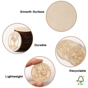 Jetons de boisson en bois personnalisés avec logo, billets de toast ronds personnalisés pour bars, festivals de bière, événements, et bons d'entrée - Product Image 2