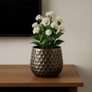 Modern Silver Glass flower pot With Honeycomb Pattern And Artificial Pink <b>Rose</b> Flower Arrangement - Product Image 5