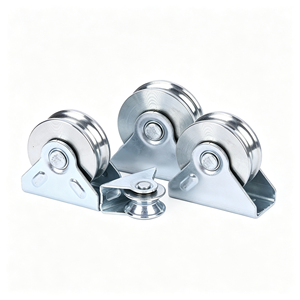 Roulettes à rainure en V (lot de 4) robustes pour portail avec plaque de base, double roulement, en acier au carbone, roulement fluide, certifiées CE, OEM disponible - Product Image 1