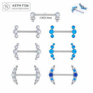 Anillo de titanio ASTM F136 14G CZ para pezón, con rosca interna, grado implante, joyería para <span class=keywords><strong>piercing</strong></span> corporal, diseño de racimo de flechas - Product Image 1
