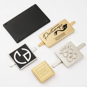 Purse Hardware Custom Metal Logo Tags Gold Plated Engraved Embossed Metal Logo Labels Black Metal Plate for Bags