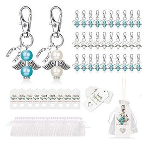 Delivery Guarantee Angel Keychain Favor Sets Bulk Pearl Angel Charms Organza Bags Thank You Tags Guest Gift for Baptism Party - Product Image 6