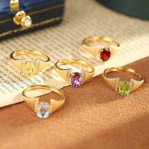 Anillo Ajustable Vintage de Plata de Ley 925 Chapado en Oro Mate con Piedras Naturales Ovaladas de 5*7mm, Joyería de Cristal para Mujer - Product Image 3
