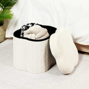 Bailey Fournisseur <span class=keywords><strong>de</strong></span> meubles Floral Round Ottoman Repose-pieds Faux Teddy Fur Tabourets <span class=keywords><strong>de</strong></span> rangement pliables Ottoman - Product Image 5