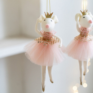 Pink Felt Dancing Mice Ornaments Hanging Mouse Animal Figurine Felt Mice Ornaments Christmas Tree Home Office Party Supply